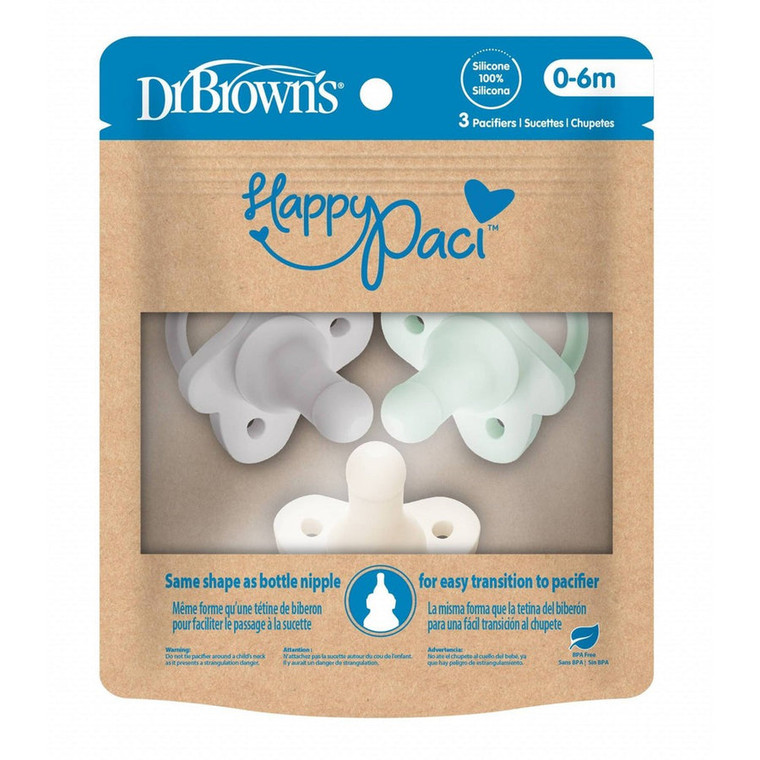 Dr Brown's HappyPaci One Piece Silicone Pacifier 0-6 Months, 3 count