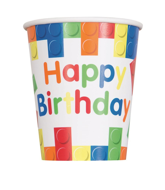 Building Blocks Birthday Paper Cups 8ct, 9oz