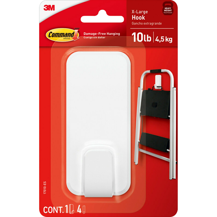 Command Extra Large Single Hook White, 1 Hook + 4 Strips