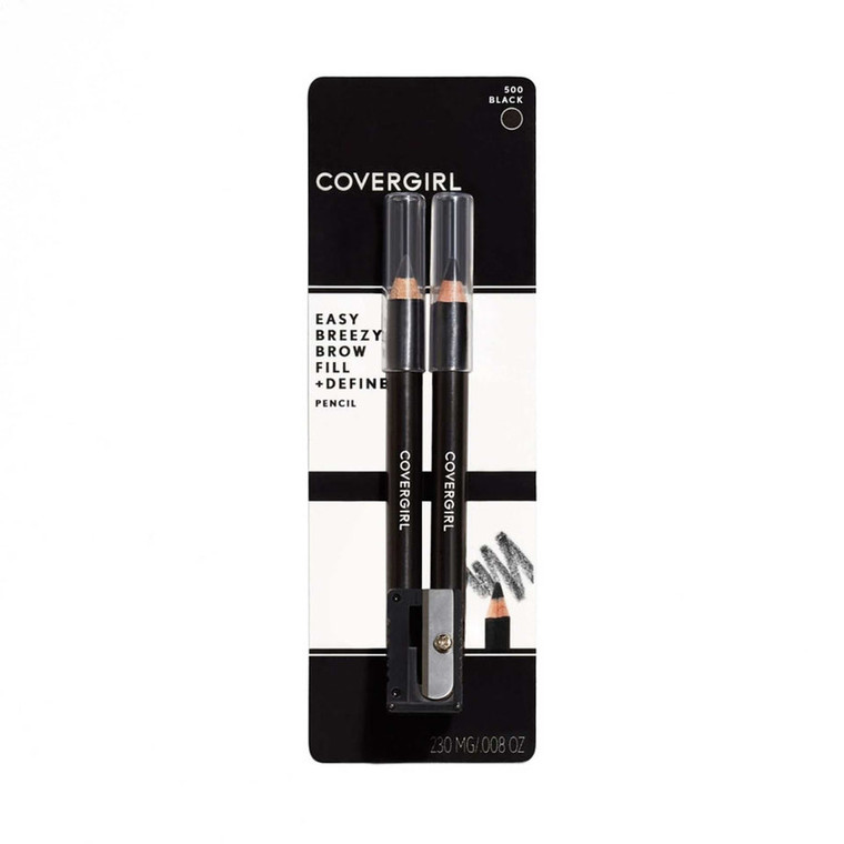 CoverGirl Easy Breezy Brow Fill + Define Brow Pencil, 500 Black