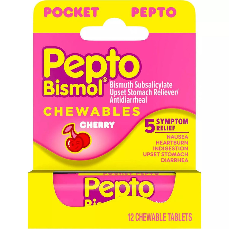 Pepto Bismol To-Go Chewable Tablets Cherry, 12 count
