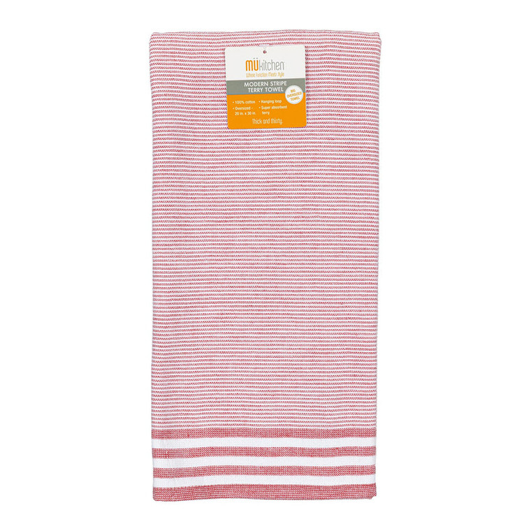 MUkitchen Modern Stripe Terry Towel Crimson Red