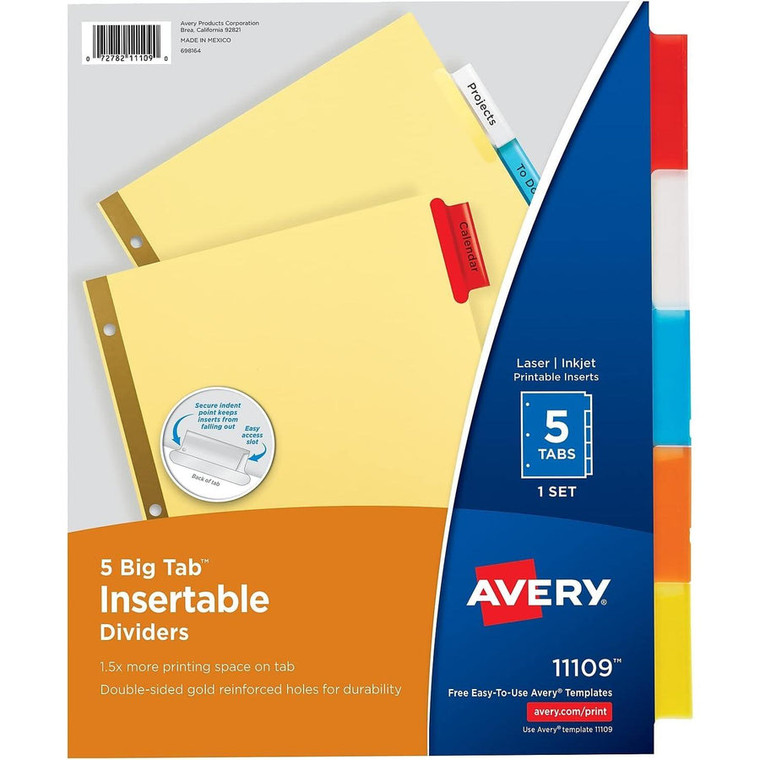 Avery Big Tab Insertable Dividers Assorted, 5 count