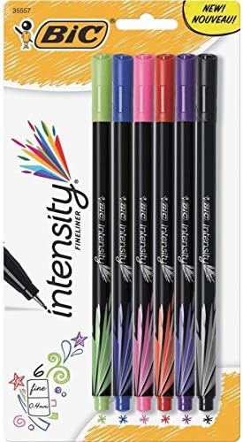 BIC Intensity Fineliner Fine Point Marker Pen Assorted Colors, 6 count