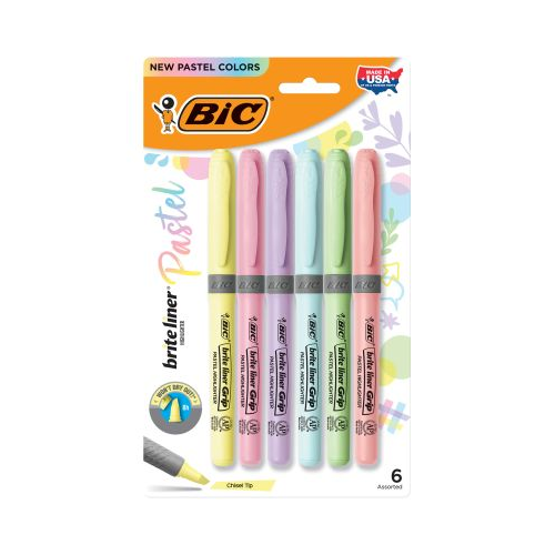 BiC Brite Liner Grip Pocket Highlighter Assorted Pastels, 6 count