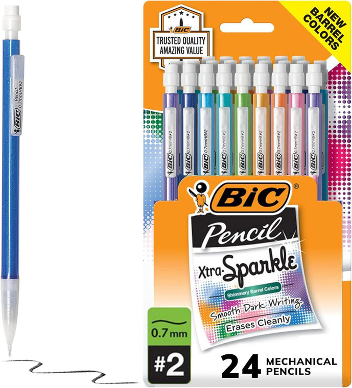 BiC Xtra Sparkle Mechanical Pencil With Shimmer Barrels, 24 count