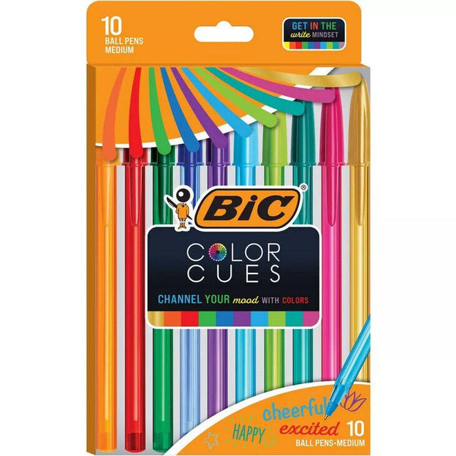 BiC Cristal Color Cues Ballpoint Pen Assorted, 10 count