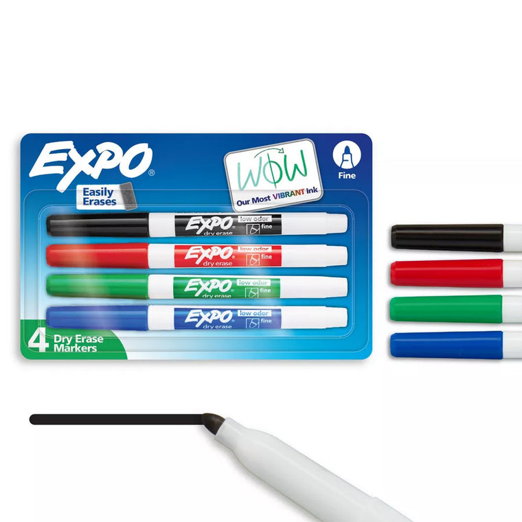 EXPO Fine Tip Dry Erase Markers Assorted Colors, 4 count