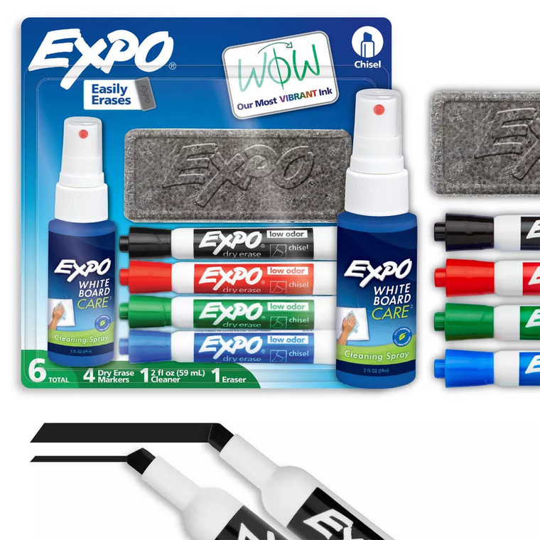 EXPO Dry Erase Marker Starter Set with Eraser & Cleaner Assorted Colors, 6 count
