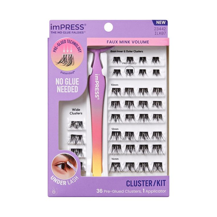 Kiss Press On False Lash Kit Faux Mink Volume, 36 clusters