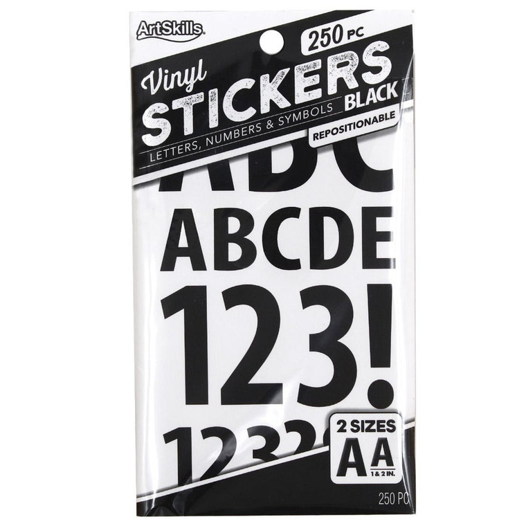 ArtSkills Dual Size Vinyl Poster Letters and Numbers Black, 250 count