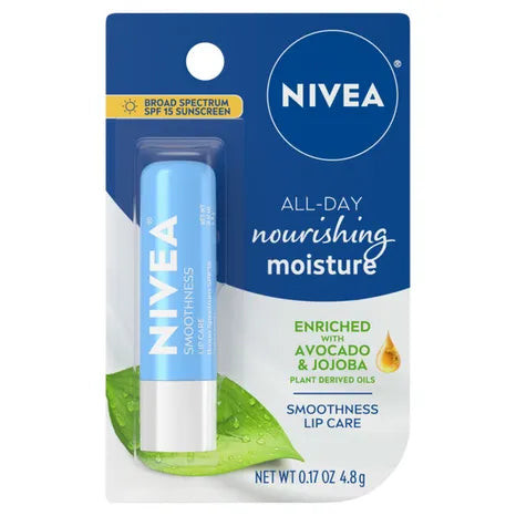 NIVEA Smoothness Lip Care, Lip Balm SPF 15 with Shea Butter, 0.17 Oz