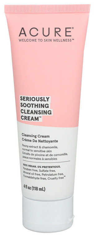 Acure, Seriously Soothing Cleansing Cream, Sensitive Facial Cleanser, 1 Each, 4 Oz