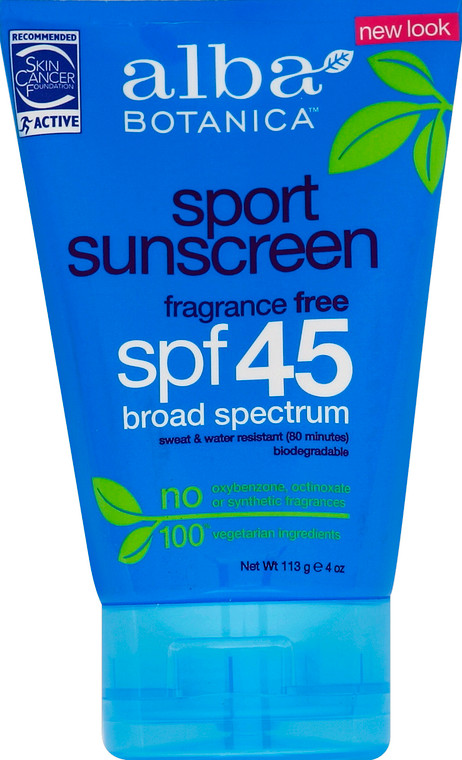 Alba Botanica, Fragrance Free Spf 45 Sport Mineral Sunscreen, 1 Each, 4 Oz