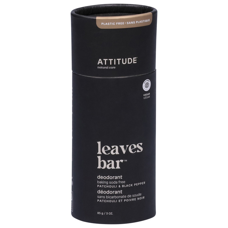 Attitude, Leaves Bar Patchouli & Black Pepper Deodorant, Case Of 1, 3 Oz
