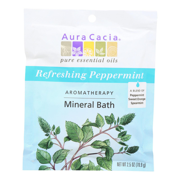 Aura Cacia, Aromatherapy Mineral Bath, Refreshing Peppermint, Case Of 6, 2.5 Oz