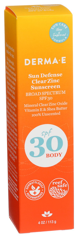Derma E, Sun Defense Clear Zinc Sunscreen Spf 30, 1 Each, 4 Oz