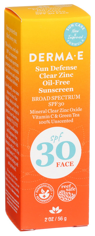Derma E, Sun Defense Clear Zinc Oil-free Sunscreen Spf 30, 1 Each, 2 Oz