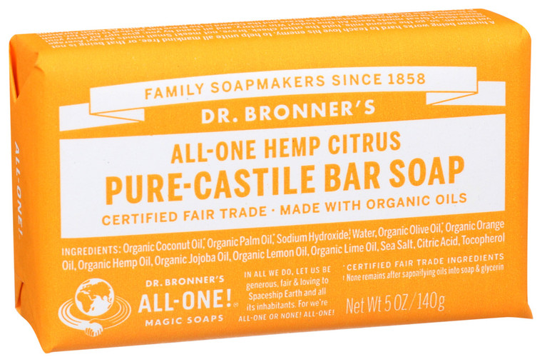 Dr. Bronner's, All One Pure Castile Hemp Citrus Bar Soap, 1 Each, 5 Oz