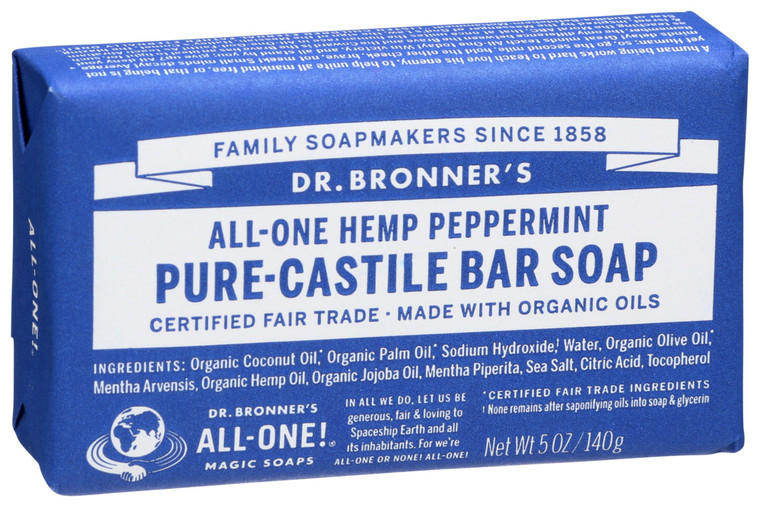 Dr. Bronner's, All One Pure Castile Hemp Peppermint Bar Soap, 1 Each, 5 Oz