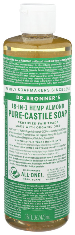 Dr. Bronner's, 18 In 1 Pure Castile Hemp Almond Soap Organic, 1 Each, 16 Fl Oz