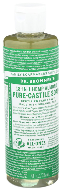 Dr. Bronner's, Organic 18 In 1 Pure Castile Hemp Almond Soap, 1 Each, 8 Oz