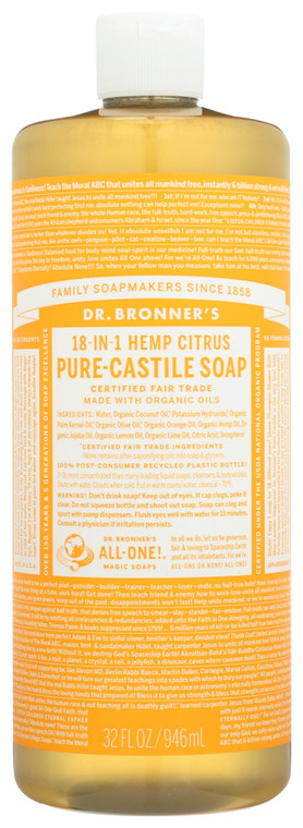 Dr. Bronner's, 18 In 1 Pure Castile Liquid Soap Hemp Citrus, 1 Each, 32 Fl Oz