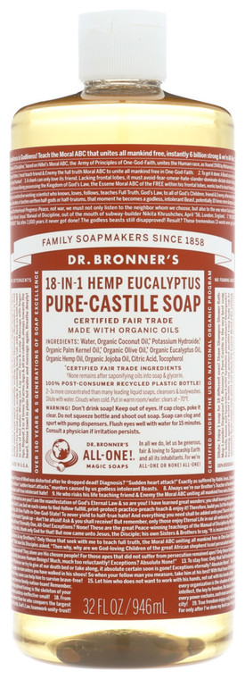 Dr. Bronner's, 18 In 1 Pure Castile Hemp Eucalyptus Soap, 1 Each, 32 Fl Oz