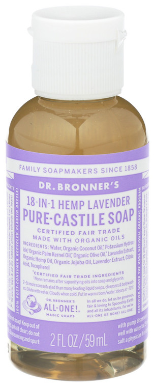 Dr. Bronner's, 18 In 1 Hemp Pure Castile Liquid Soap Lavender, Case Of 12, 2 Fl Oz