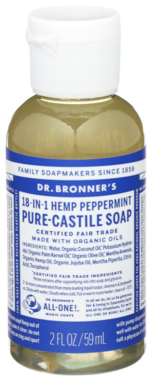 Dr. Bronner's, 18 In 1 Pure Castile Liquid Soap Hemp Peppermint, Case Of 12, 2 Fl Oz