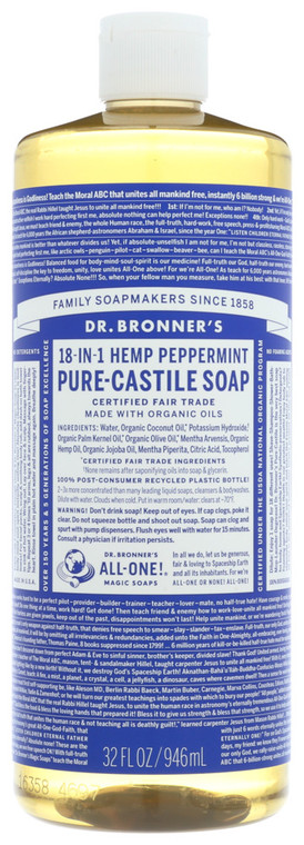 Dr. Bronner's, 18 In 1 Pure Castile Hemp Peppermint Soap, 1 Each, 32 Fl Oz
