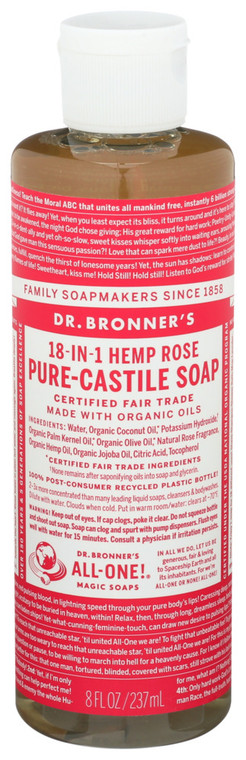 Dr. Bronner's, 18 In 1 Pure Castile Liquid Soap Hemp Rose, 1 Each, 8 Fl Oz