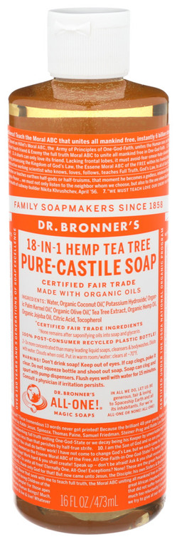 Dr. Bronner's, 18 In 1 Pure Castile Liquid Soap Hemp Tea Tree, 1 Each, 16 Fl Oz