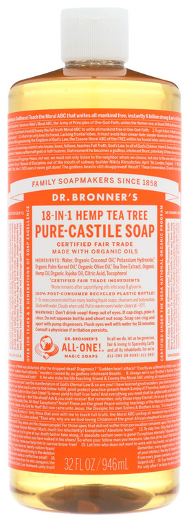 Dr. Bronner's, 18 In 1 Pure Castile Hemp Tea Tree Soap, 1 Each, 32 Fl Oz