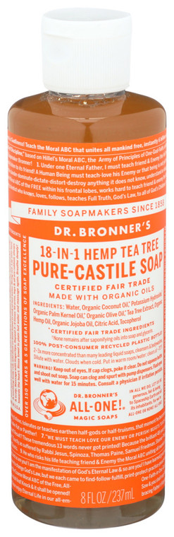 Dr. Bronner's, Organic 18 In 1 Pure Castile Hemp Tea Tree Soap, 1 Each, 8 Oz