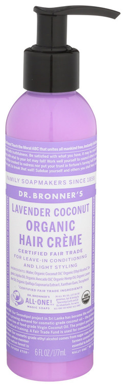 Dr. Bronner's, Hair Cream Lavender Coconut Organic, 1 Each, 6 Fl Oz