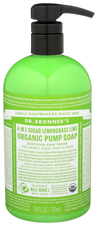 Dr. Bronner's, Sugar Soap Lemongrass Lime Organic, 1 Each, 24 Fl Oz