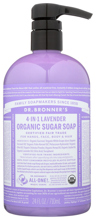 Dr. Bronner's, 4 In 1 Sugar Soap Lavender Organic, 1 Each, 24 Fl Oz