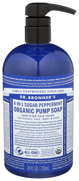 Dr. Bronner's, 4 In 1 Sugar Peppermint Soap Organic, 1 Each, 24 Fl Oz