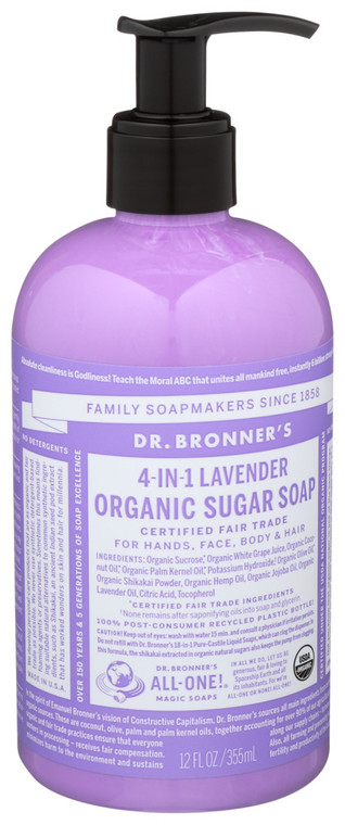 Dr. Bronner's, Organic 4 In 1 Sugar Lavender Liquid Pump Soap, 1 Each, 12 Oz