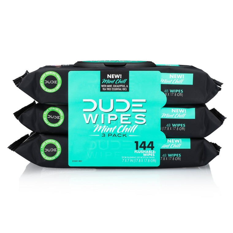 Dude Products, Dude Wipes Flushable Mint Chill 3pk, Case Of 4, 144 Ct