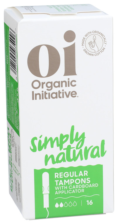 Organic Initiative, Organic Cotton Regular Tampon With Cardboard Applicator, 1 Each, 16 Ct