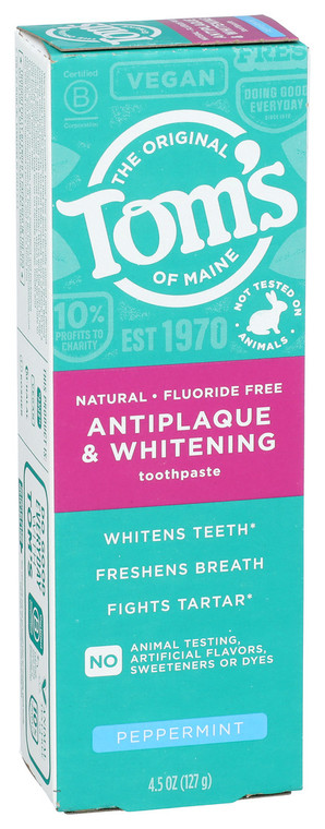 Tom's Of Maine, Peppermint Antiplaque & Whitening Toothpaste, Case Of 6, 4.5 Oz
