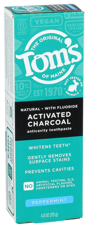 Tom`s Of Maine, Anticavity Activated Charcoal Peppermint Toothpaste, 4 Oz