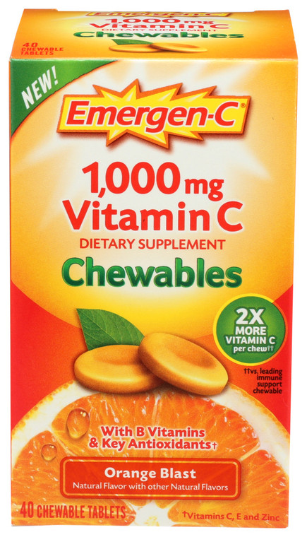 Emergen-c, Vitamin C 1000mg Dietary Supplement Chewable Tablets Orange Blast, 1 Each, 40 Ct
