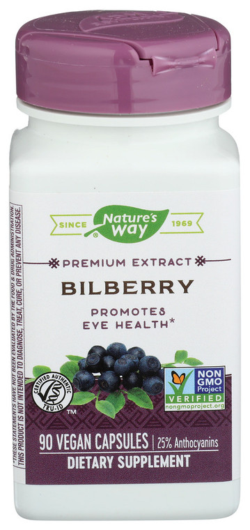 Nature's Way, Standardized Bilberry Extract Dietary Supplement Vegetarian Capsules, 1 Each, 90 Cap