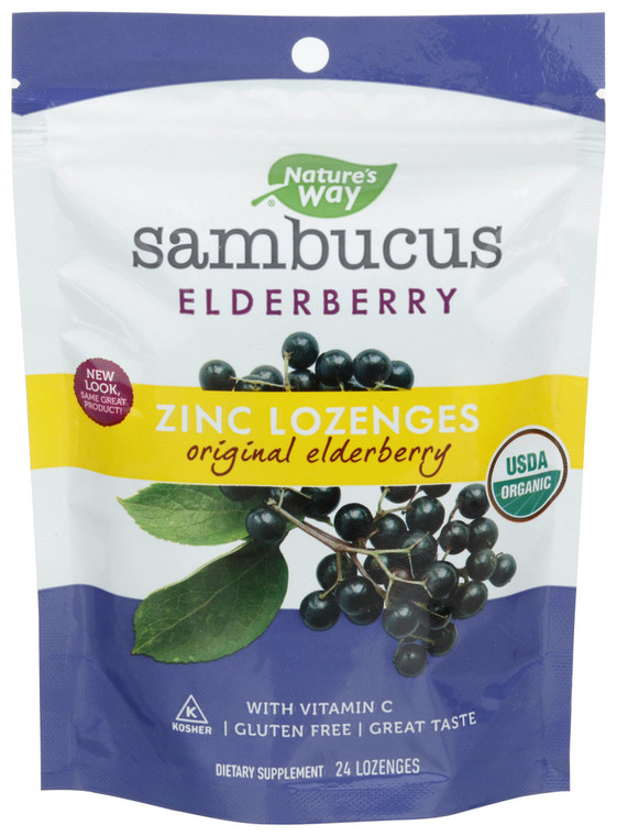 Nature's Way, Dietary Supplement Organic Sambucus Zinc Lozenges, 1 Each, 24 Ct