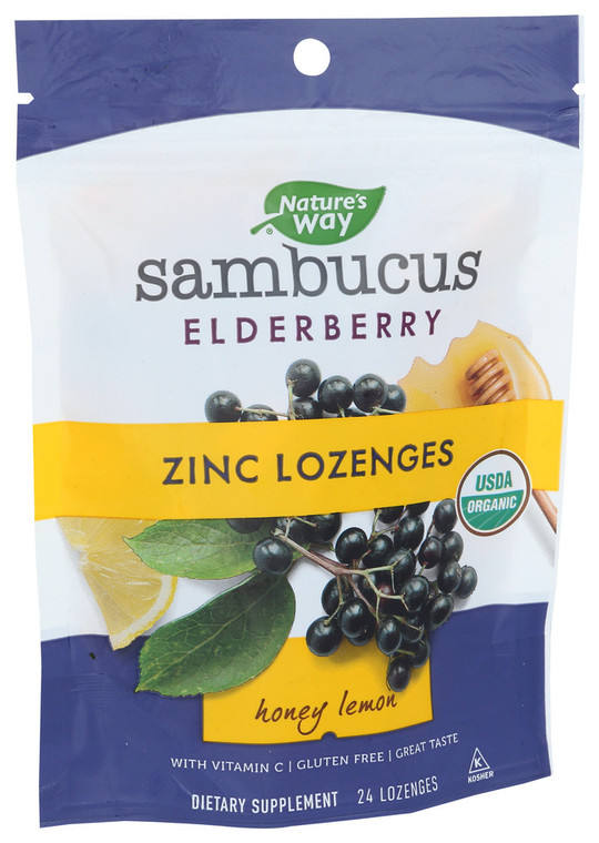 Nature's Way, Dietary Supplement Sambucus Zinc Lozenges Honey Lemon, 1 Each, 24 Ct