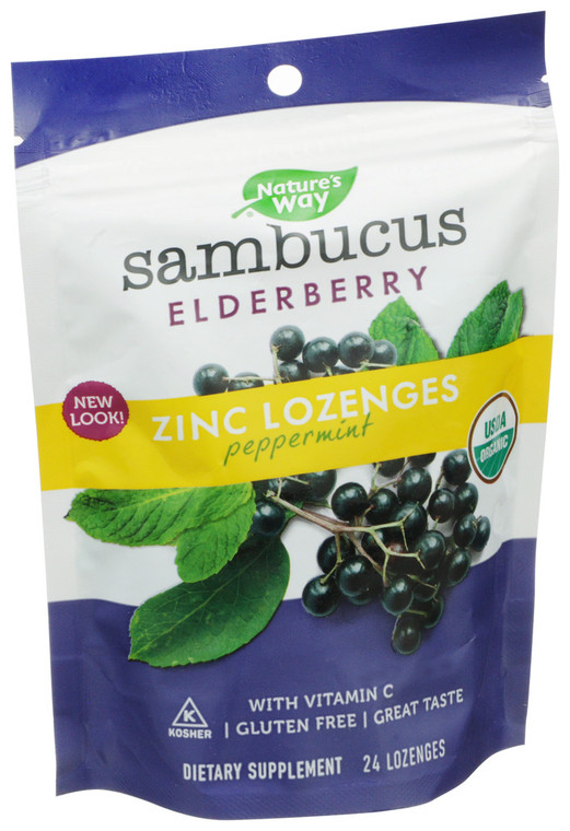 Nature's Way, Dietary Supplement Sambucus Zinc Lozenges Mint, 1 Each, 24 Ct