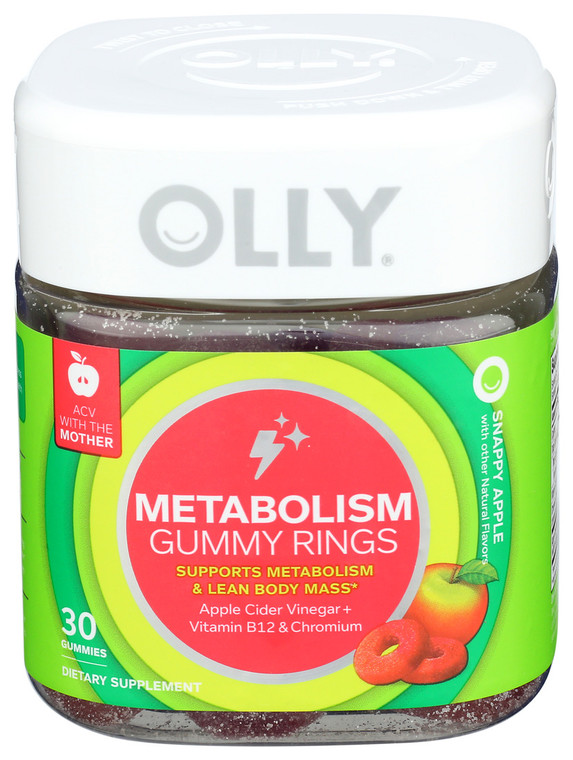 Olly, Metabolism Supplement Gummy Rings Snappy Apple Flavor, Case Of 1, 30 Ct